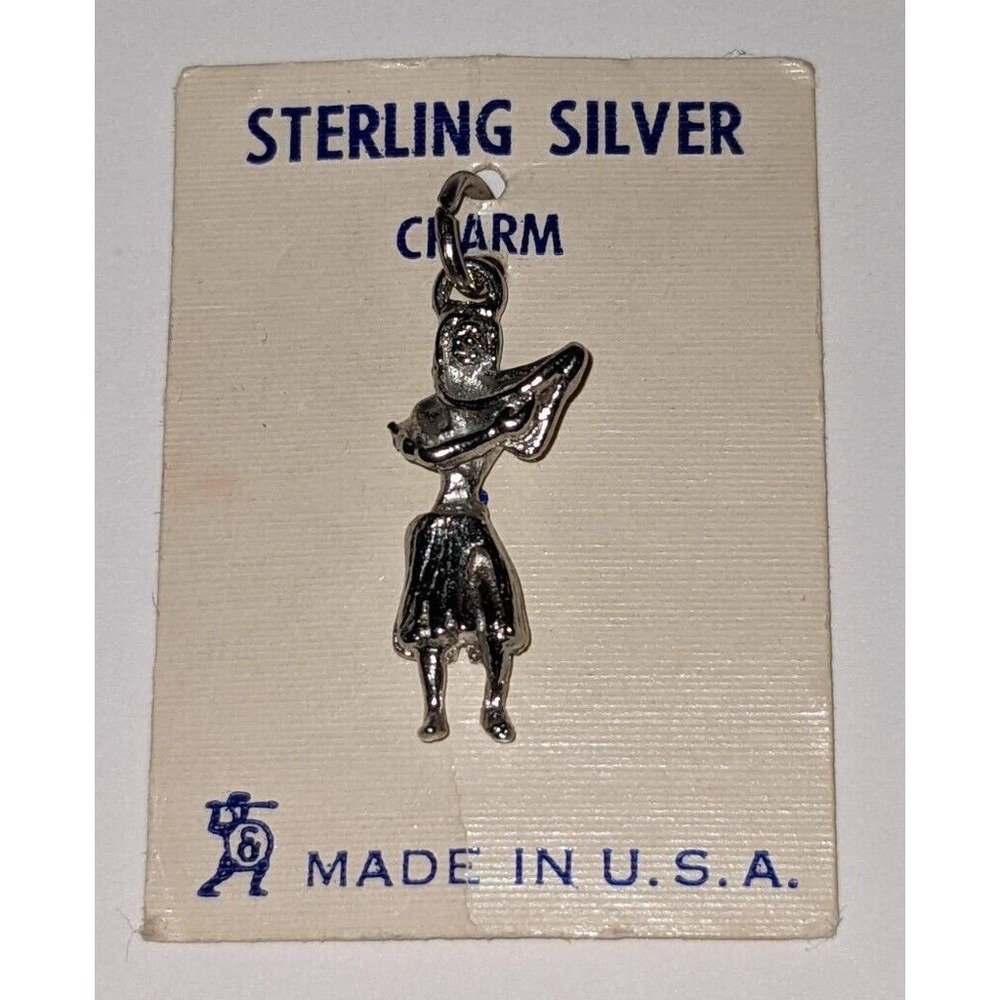 Sterling Silver 1" Tall Hula Dancer Charm on Card .925 Girl Necklace Bracelet